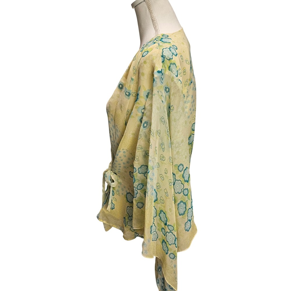 Jordan Size XL Floral Yellow Wrap Top Fairycore Cottagecore Ethereal Bell Sleeve - Picture 4 of 10